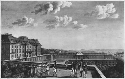 Primeros pasos del Rey de Roma en la terraza de Saint-Cloud, grabado por Dubois de French School